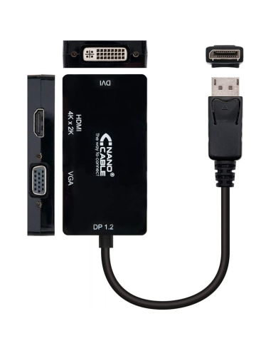 Cable conversor nanocable 10.16.3301-bk/ displayport macho - vga hembra/ dvi hembra/ hdmi hembra