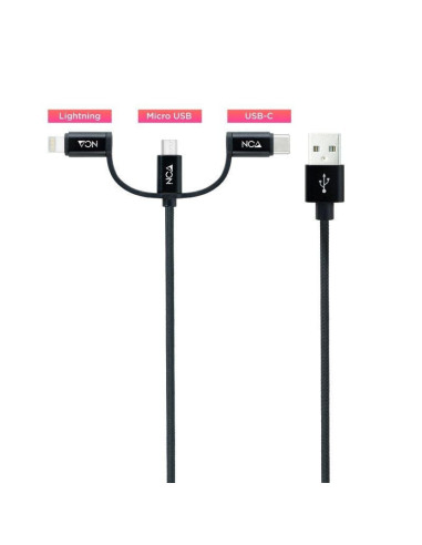 Cable usb 2.0 nanocable 10.01.3200/ lightning macho - micro usb macho/ usb tipo-c macho/ 1m/ negro