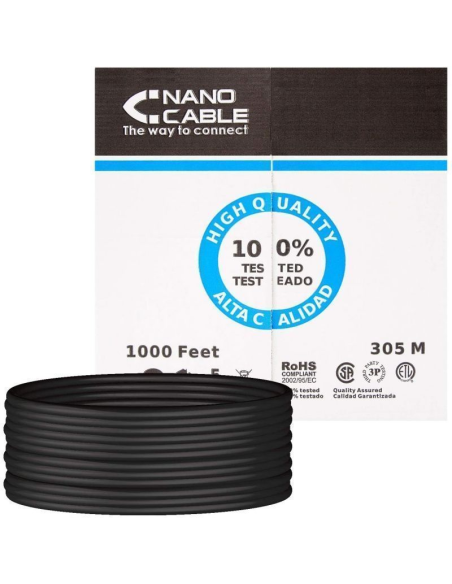 Bobina de cable rj45 para exteriores utp nanocable 10.20.0504-ext-bk cat.6/ 305m/ impermeable/ negro