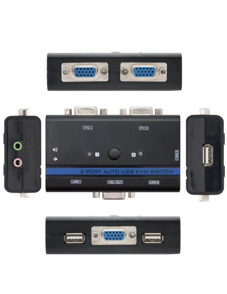 Kvm switch nanocable 10.12.0001/ pc - cpu: 2 vga + 2 usb + 4 jack 3.5 / consola: 2 usb + vga + 2 jack 2.5/ 1.4m