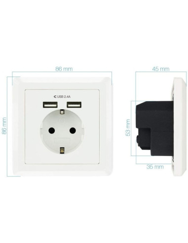 Roseta de pared nanocable 10.35.0010/ 1 schuko/ 2 usb