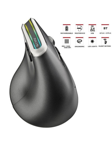 Ratón ergonómico inalámbrico por bluetooth ngs evo karma/ batería recargable/ hasta 3200 dpi