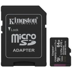 Tarjeta de Memoria Kingston CANVAS Select Plus 64GB microSD XC con Adaptador/ Clase 10/ 100MBs