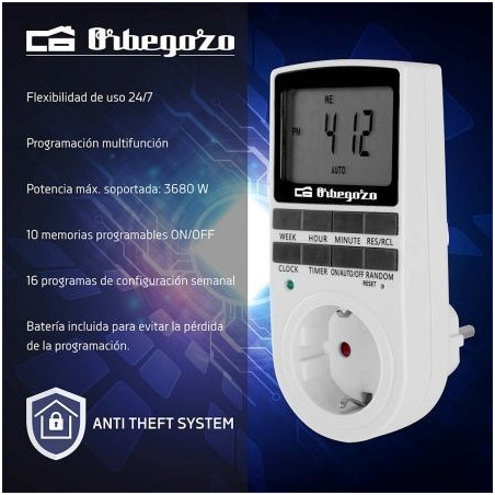 Programador de enchufe orbegozo pg 25/ potencia máxima 3680w