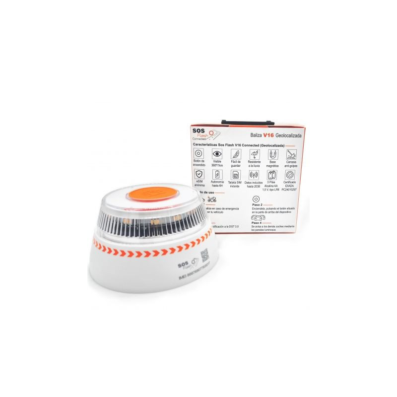Luz baliza de emergencia para coche sos flash v16 connected iot bal/2/ homologada/ base imantada/ geolocalizable/ funciona a