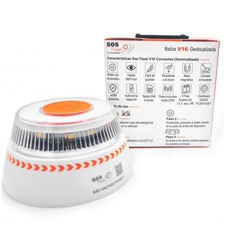 Luz baliza de emergencia para coche sos flash v16 connected iot bal/2/ homologada/ base imantada/ geolocalizable/ funciona a