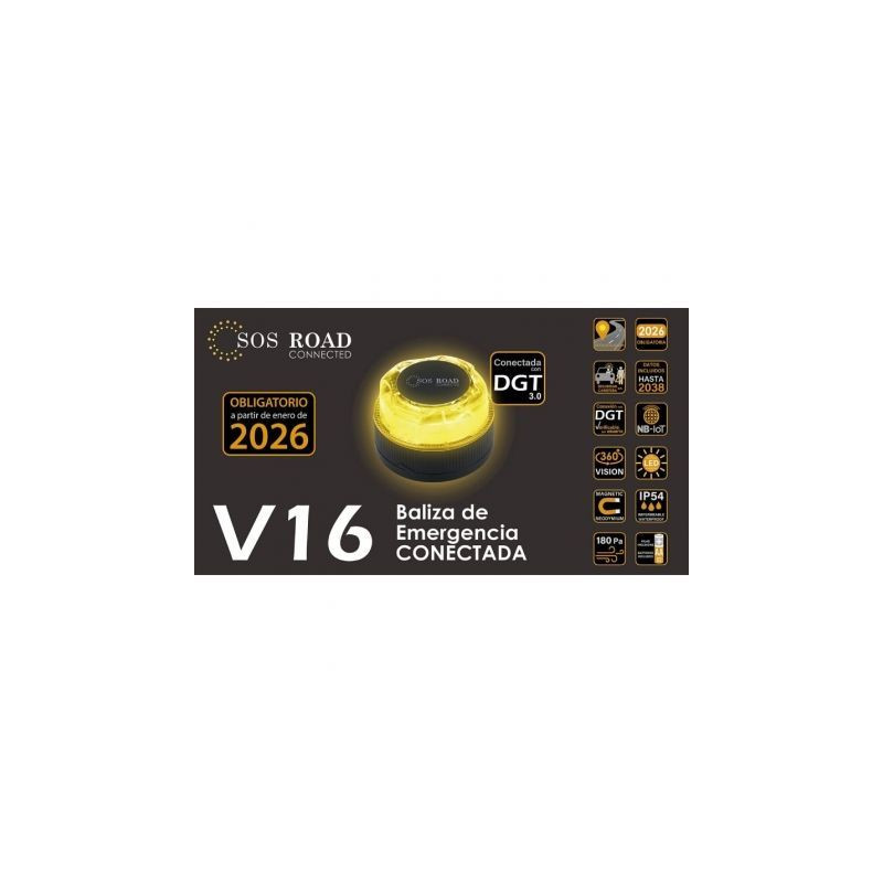 Luz baliza de emergencia para coche sos road connected el2024 v16/ homologada/ base imantada/ geolocalizable/ funciona a pilas