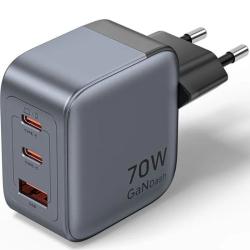 Cargador de Pared GaN Vention FEXH0-EU/ 2xUSB Tipo-C/ 1xUSB/ 70W
