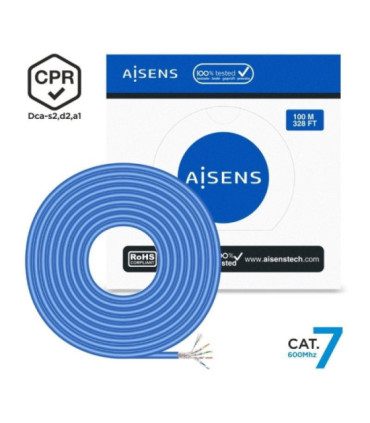 Bobina de cable rj45 sftp awg23 lszh cpr dca aisens a146-0664 cat.7/ 100m/ azul