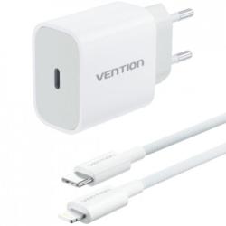 Cargador de Pared Vention G17W0-EU/ 1xUSB Tipo-C + Cable Lightning/ 20W