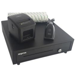 Pack Approx appPOSPACK4180LAN-2D Cajón Portamonedas/ Impresora Térmica/ Lector de Códigos y Rollos Térmicos