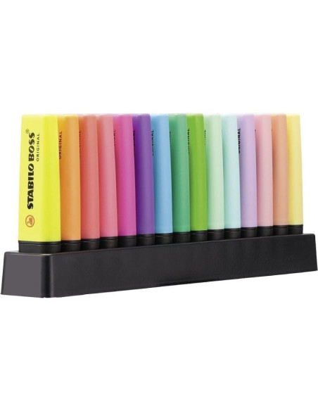 Peana de marcadores fluorescentes stabilo boss original/ 15 unidades/ colores surtidos/ incluye soporte