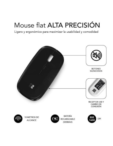 Ratón inalámbrico por bluetooth subblim dual flat/ batería recargable/ hasta 1600 dpi