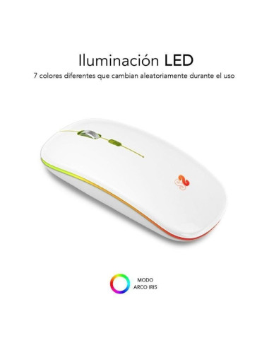 Ratón inalámbrico por bluetooth subblim led dual flat/ batería recargable/ hasta 1600 dpi/ blanco