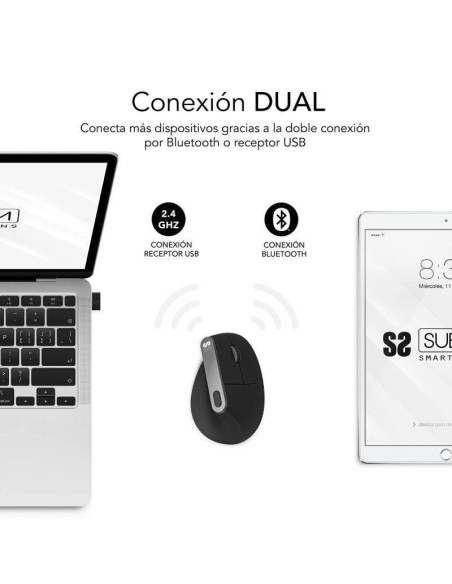 Ratón ergonómico inalámbrico por bluetooth/ 2.4ghz subblim nature vertical ergo dual battery/ batería recargable/ hasta 4000