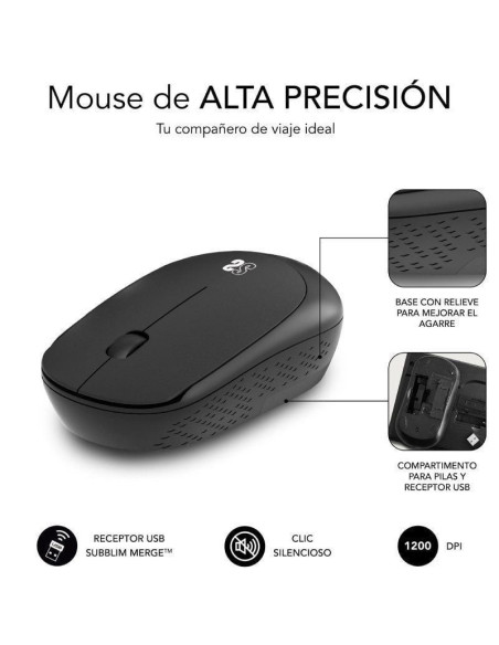 Set ratón inalámbrico y alfombrilla subblim harmony black/ hasta 1200 dpi