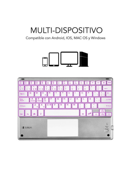 Teclado compacto inalámbrico por bluetooth subblim smbt50/ plata