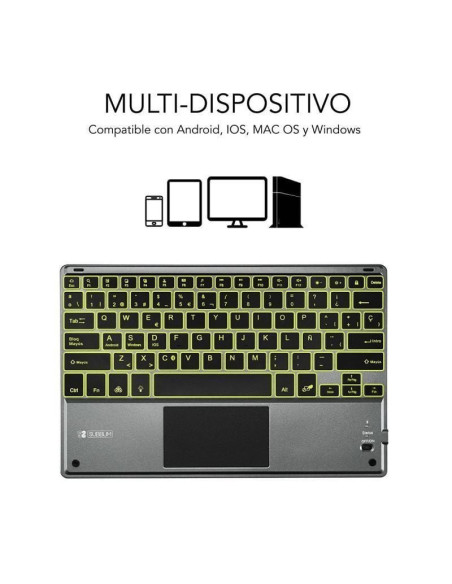 Teclado compacto inalámbrico por bluetooth subblim touchpad smart blacklit/ gris