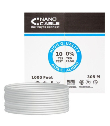 Bobina de cable rj45 utp nanocable 10.20.0304 cat.5e/ 305m/ gris