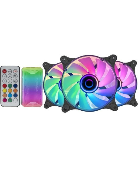 Pack 3 ventiladores mars gaming mf-3dkit/ 12cm + hub + mando a distancia/ argb/ negro