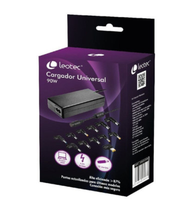 Cargador de portátil leotec home/ 90w/ automático/ 12 conectores/ voltaje 15-20v