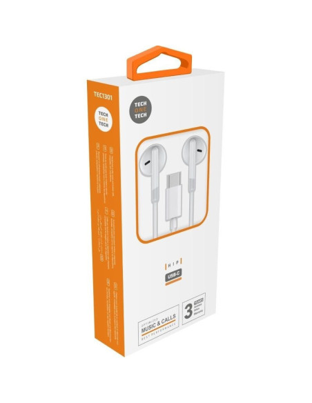 Auriculares intrauditivos tech one tech eartech tec1301/ con micrófono/ usb tipo-c/ blancos