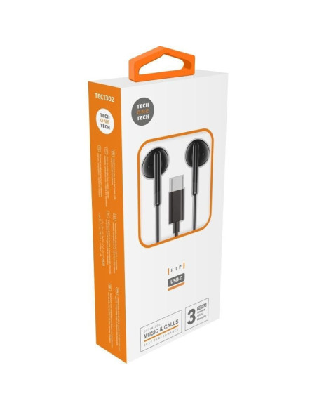 Auriculares intrauditivos tech one tech eartech tec1302/ con micrófono/ usb tipo-c/ negros