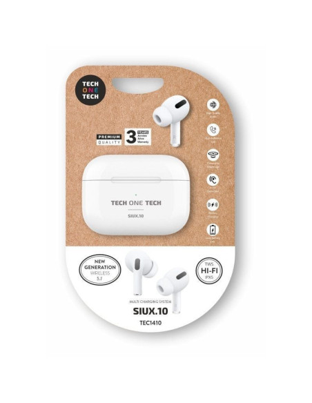 Auriculares bluetooth tech one tech siux.10 tec1410/ con estuche de carga/ autonomía 5h/ blancos