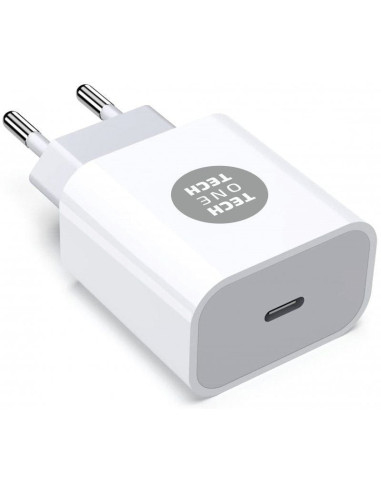 Cargador de pared tech one tech tec2262/ 1xusb tipo-c + cable lightning/ 3a/ blanco