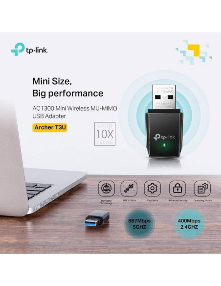 Mini adaptador usb - wifi tp-link archer t3u ac1300/ 1300mbps