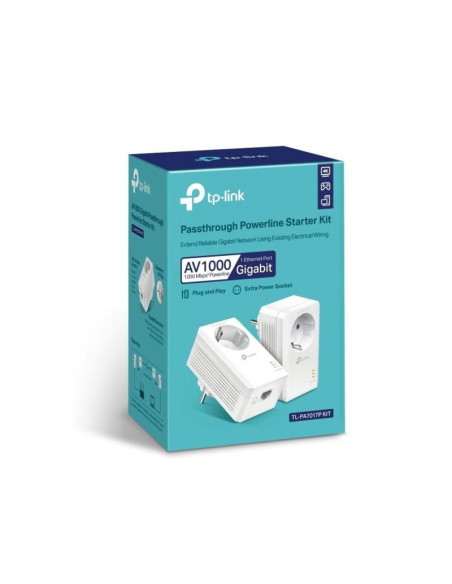 Adaptador powerline tp-link tl-pa7017p kit av1000 1000mbps/ alcance 300m/ pack de 2