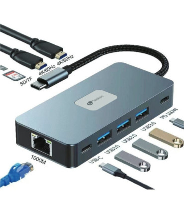 Docking usb tipo-c leotec leds02/ 3xusb/ 1xusb tipo-c/ 1xusb tipo-c pd/ 2xhdmi 4k/ 1xrj45/ 1xlector tarjetas sd y microsd/ gris