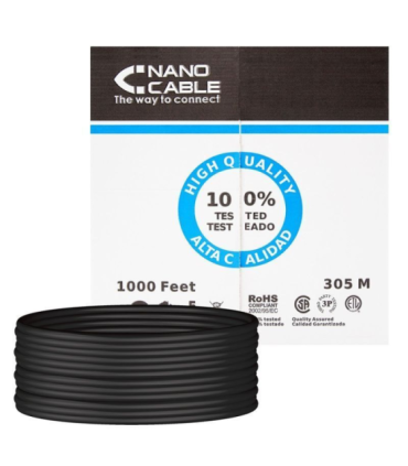 Bobina de cable rj45 para exteriores utp nanocable 10.20.0304-ext-bk cat.5e/ 305m/ impermeable/ negro