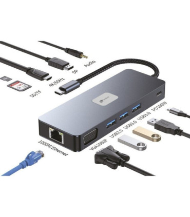 Docking usb tipo-c leotec leds03/ 3xusb/ 1xusb tipo-c pd/ 1xhdmi 4k/ 1xdisplayport/ 1xvga/ 1xaudio/ 1xrj45/ 1xlector tarjetas