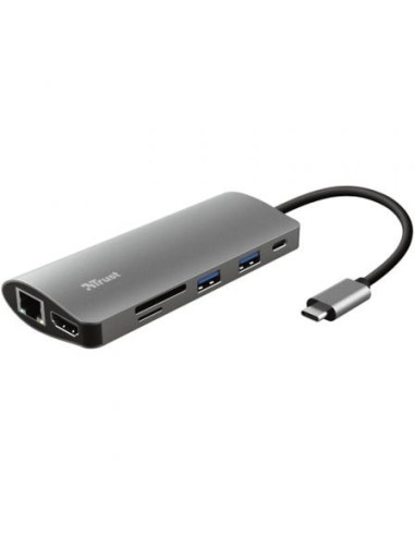 Docking usb tipo-c trust dalyx/ 2xusb/ 1xusb tipo-c pd/ 1xhdmi/ 1xrj45/ 1xlector tarjetas sd y microsd/ gris