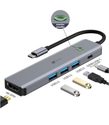 Docking usb tipo-c leotec leds05/ 3xusb/ 1xusb tipo-c pd/ 1xhdmi 4k/ gris