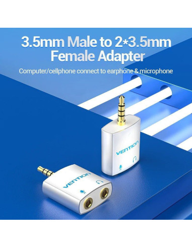 Adaptador audio vention bdbw0/ jack 3.5 macho - 2x jack 3.5 hembra/ blanco
