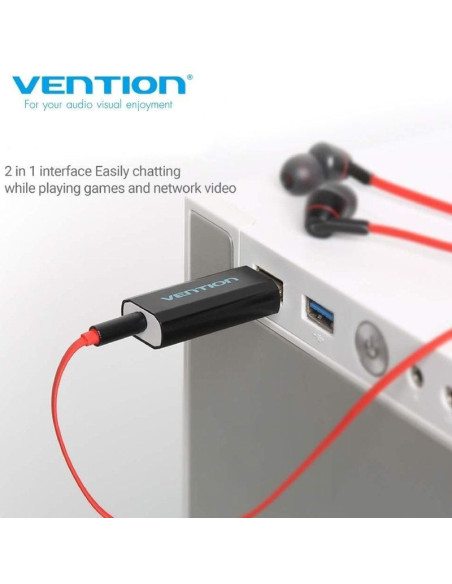 Tarjeta de sonido vention vab-s15-b/ usb macho - jack 3.5 hembra