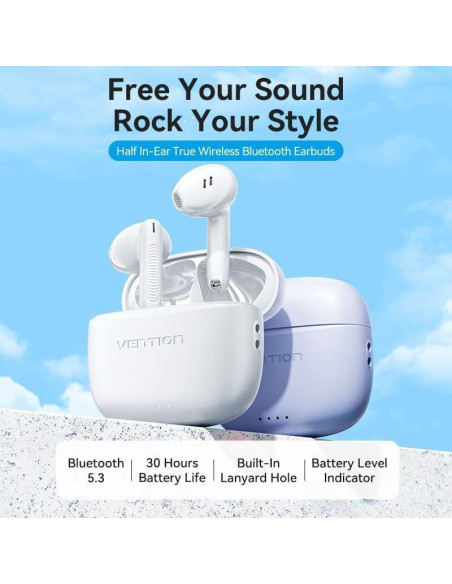 Auriculares bluetooth vention elf e03 nbhp0 con estuche de carga/ autonomía 6h/ rosas