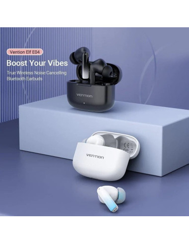 Auriculares bluetooth vention elf e04 nbib0 con estuche de carga/ autonomía 6h/ negros