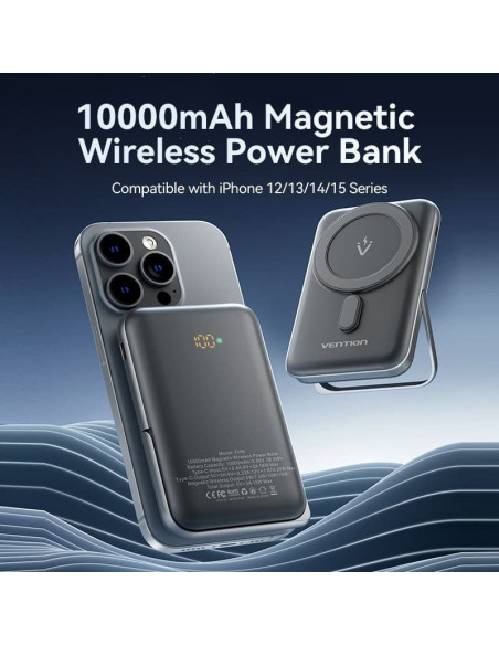 Powerbank 10000mah vention fhnb0/ 20w/ wireless/ negra