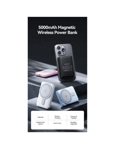 Powerbank 5000mah vention fhsw0/ 20w/ wireless/ blanca
