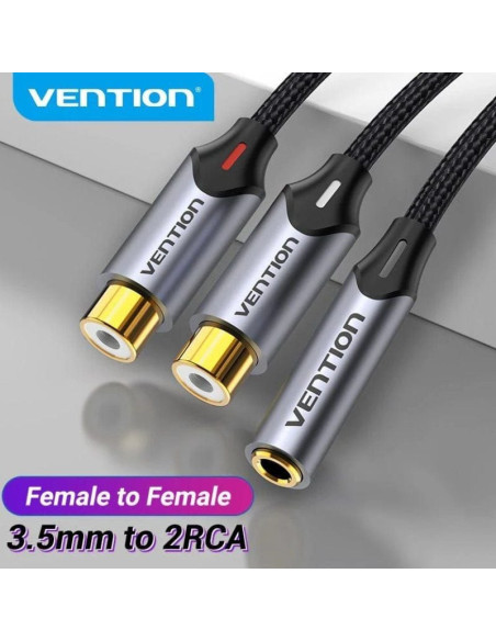 Cable estéreo vention bcohy/ jack 3.5 hembra - 2x rca macho/ 30cm/ gris