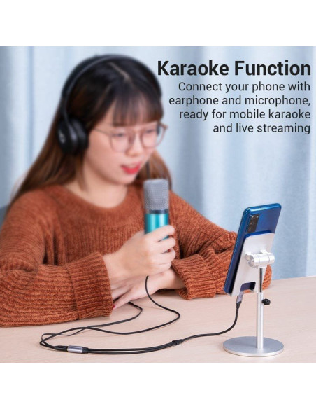 Cable conversor usb tipo-c vention bgphy/ usb tipo-c macho - 2x jack 3.5 hembra/ 30cm/ gris