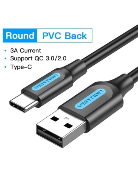 Cable usb 2.0 tipo-c vention cokbc/ usb macho - usb tipo-c macho/ hasta 60w/ 480mbps/ 25cm/ gris
