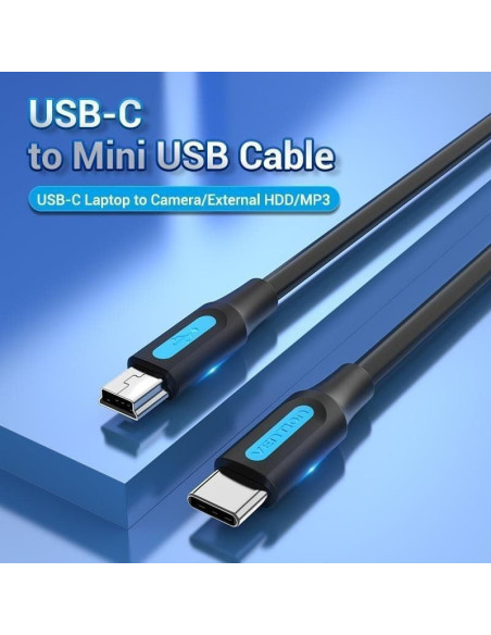 Cable usb 2.0 tipo-c vention cowbf/ usb tipo-c macho - miniusb macho/ hasta 10w/ 480mbps/ 1m/ negro