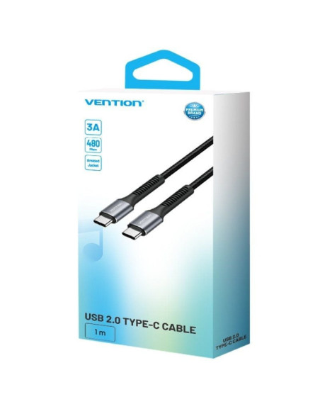 Cable usb tipo-c vention h15bf/ usb tipo-c macho - usb tipo-c macho/ 60w/ 480mbps/ 1m/ negro
