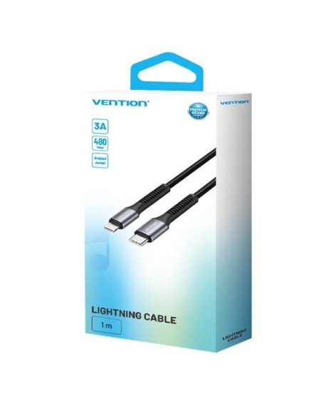 Cable usb tipo-c lightning vention h16bf/ lightning macho - usb tipo-c macho/ 27w/ 480mbps/ 1m/ negro