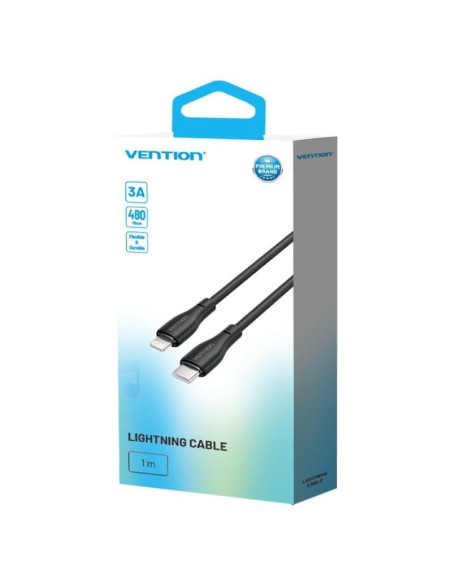 Cable usb tipo-c lightning vention h28bf/ usb tipo-c macho - lightning macho/ 27w/ 480mbps/ 1m/ negro