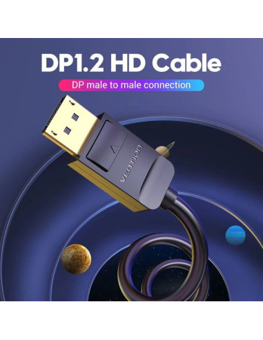 Cable displayport 1.2 4k vention hacbi/ displayport macho - displayport macho/ 3m/ negro